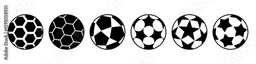 Football equipment set, isolated monochrome icons of inflatable ball for game. Vector sports elements collection. Hobby and professional training and exercising. Sportive activities and entertainment