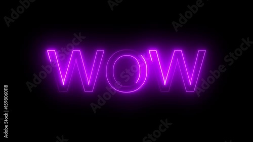 Neon lines wow text animation with magenta color.