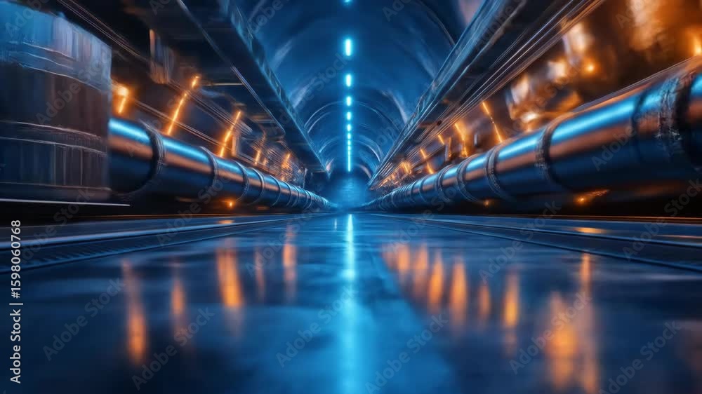 Futuristic tunnel with vibrant blue and orange lights Futuristic tunnel with vibrant blue and orange lights