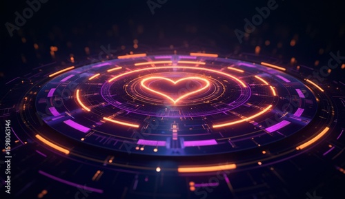 Wallpaper Mural Futuristic Circular Design with Glowing Heart Symbol Torontodigital.ca