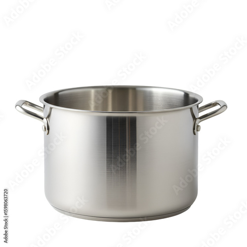 Empty Stainless Steel Pot on Transparent Background