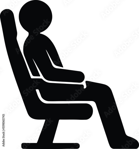 Silhouette stick figure sitting in airplane seat icon Vector Illustrator