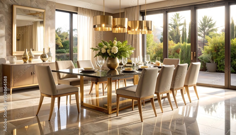 Fototapeta premium Dining Room Interior with Table Setting and Natural Light
