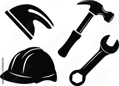 Construction and Repair Tools Icon Set – Vector Silhouette