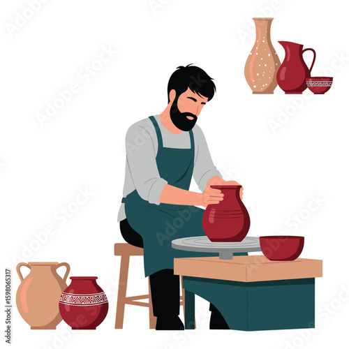 Craftsman Making Red Clay Pot