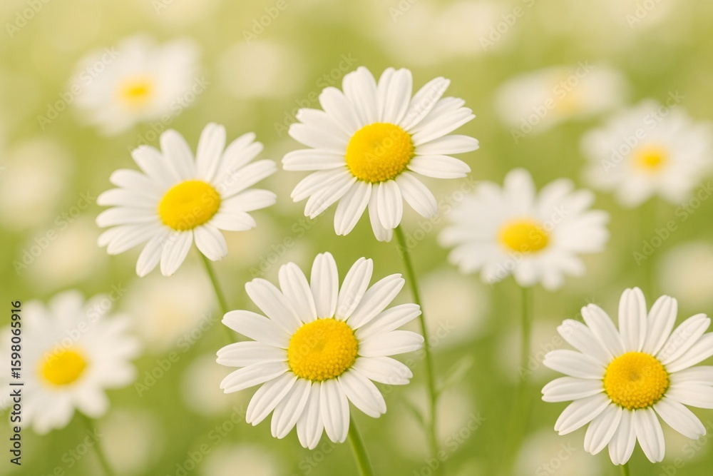 Fototapeta premium White daisies blooming in sunny green field