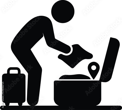 Silhouette traveler packing luggage suitcase with location pin Vector Illustrator