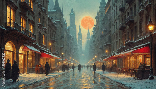 Futuristic space cityscape with a view from an open window