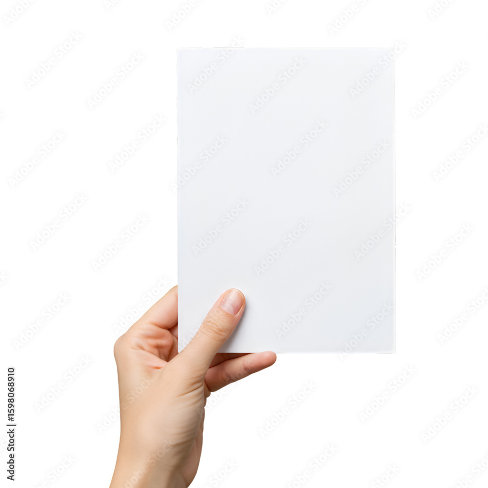 Fototapeta premium Hand Holding Blank White Paper On Transparent Background