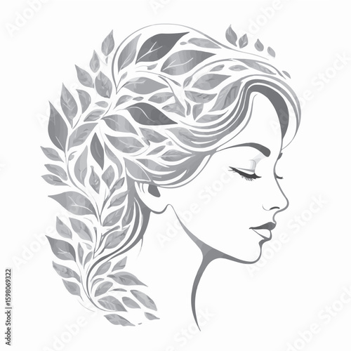 grey Leaf Beauty Face Logo