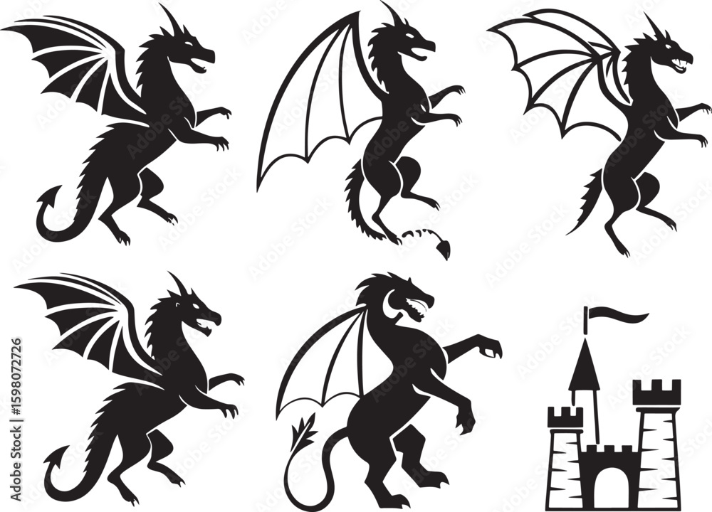 Fototapeta premium Fantasy Creatures Icon Bundle Silhouette Clipart Set for Cricut & Sublimation
