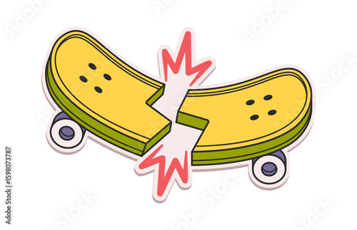 Cracked skateboard retro sticker design