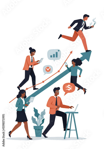 Illustration of Business Team Growing Upward Together