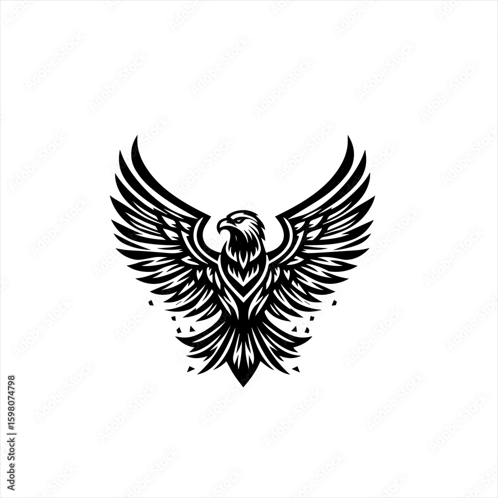 Fototapeta premium Stylized black eagle with wings spread wide in flight
