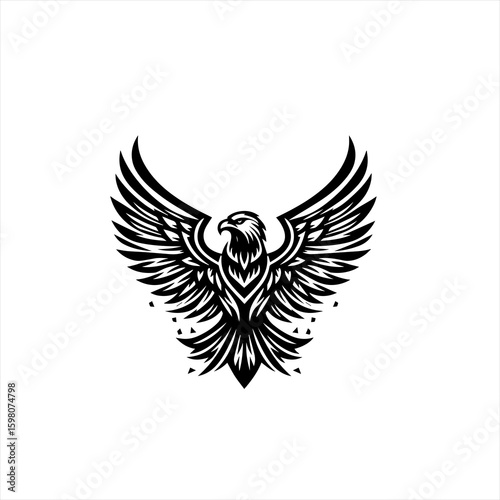 Stylized black eagle with wings spread wide in flight