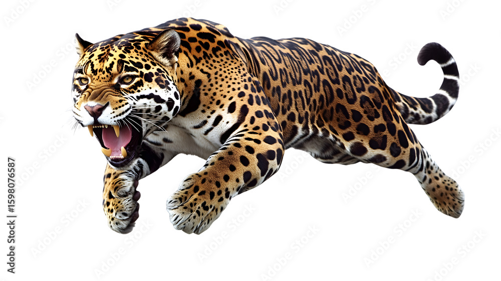 Obraz premium Fierce Angry Leaping Jaguar Illustration Element Cut Out