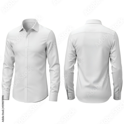 Illustration of Classic White Dress Shirt Front and Back