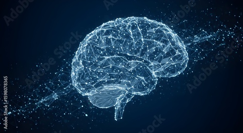 Silhouette of a digital brain formed by a network of interconnected nodes and lines, concept of artificial intelligence, futuristic technology, neural network visualization, dark background with glowi