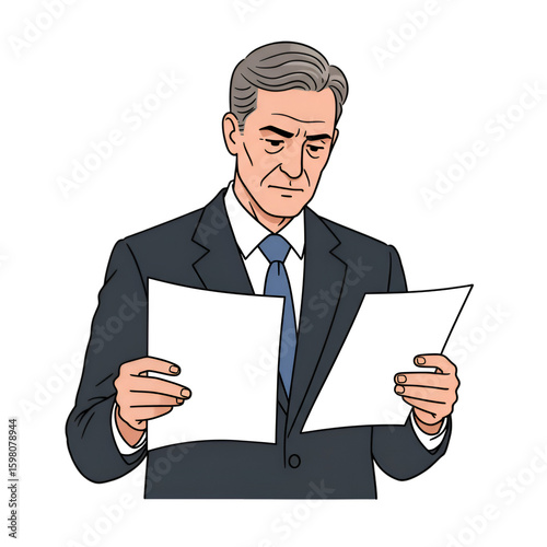 Illustration of Businessman Reviewing Documents