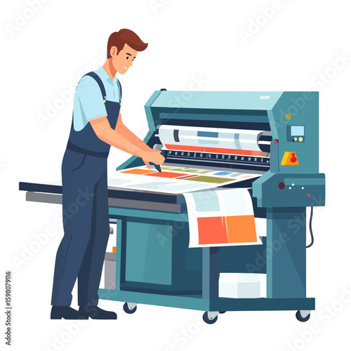 Large Format Printer Operator Inspecting Vibrant Print Output
