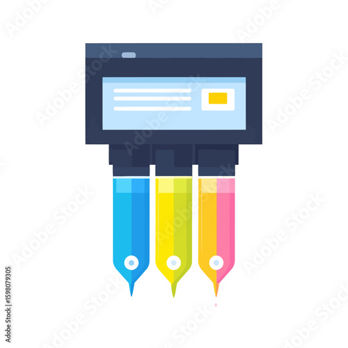 CMYK Ink Cartridges Dispensing Colorful Ink Droplets