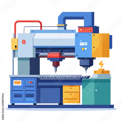 Colorful Illustration of a Modern CNC Machining Center