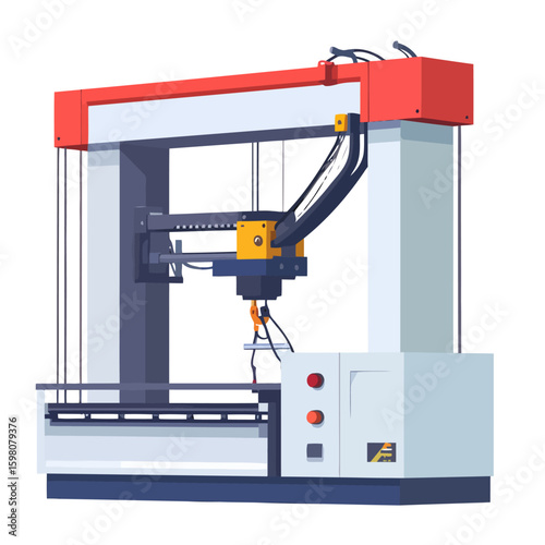Industrial Robotic Arm 3D Printer with Red Gantry and Yellow Robotic Head