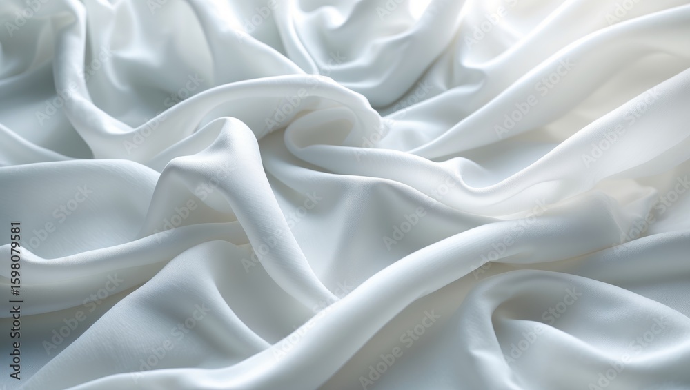 Fototapeta premium Smooth white fabric with soft folds and creases. Elegant textile or material. Fabric in gentle, flowing arrangement.