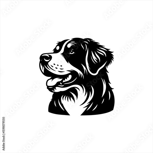 Bernese mountain dog head silhouette black and white