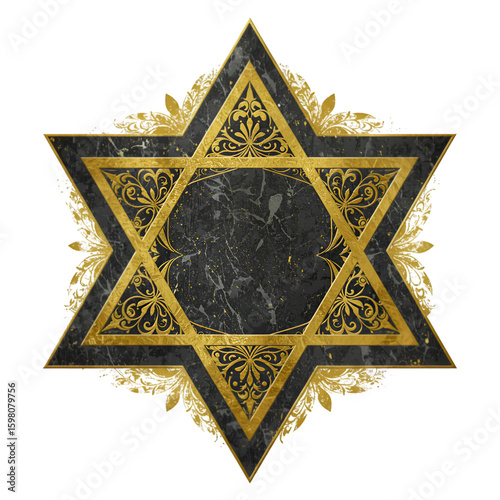Illustration of Golden Star of David on Dark Background
