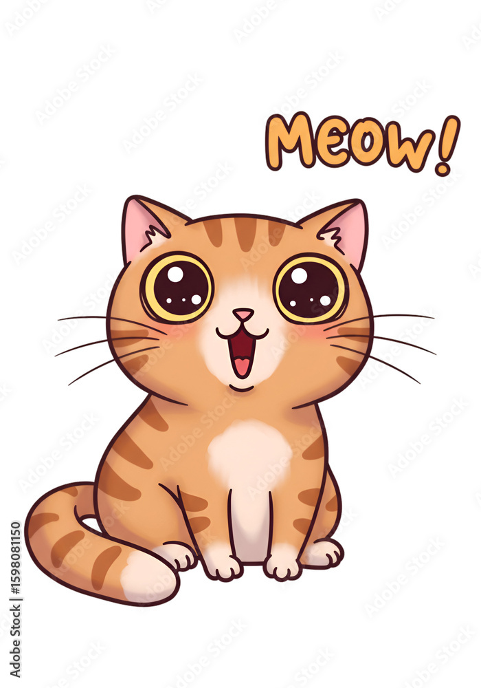 Obraz premium Illustration of Cute Orange Cat Meowing