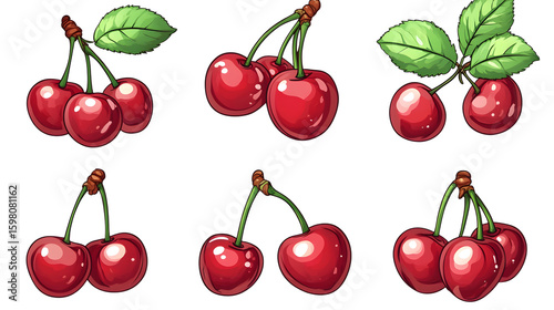 Fresh Cherries Clipart Isolated on White Background for Food Design Projects