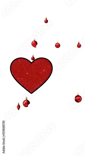 Illustration of Red Glitter Heart With Ornaments on Black Background