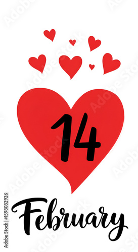 Illustration of Red Heart with 14 for Valentine Day