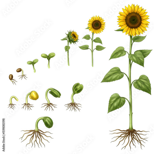 Illustration of Sunflower Life Cycle on Transparent Background