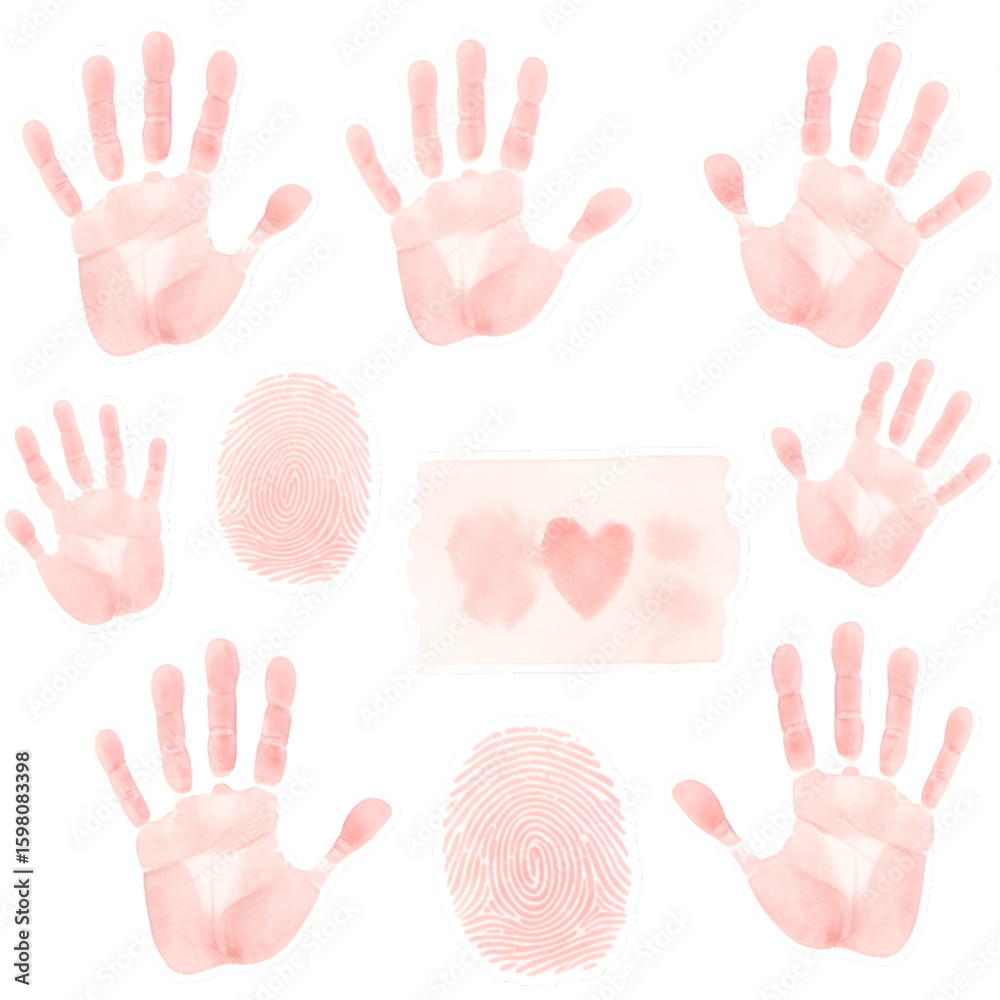 Fototapeta premium Illustration Pink Handprints and Fingerprints on Transparent Background