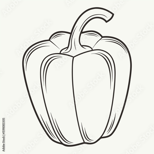 Outline Bell Pepper – Full Frontal View Capsicum Vegetable Line Art Icon