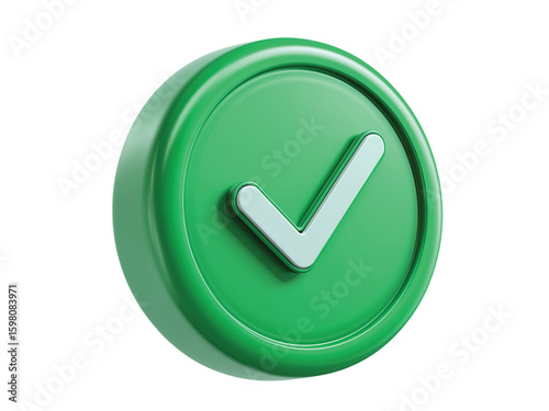 check mark button green icon. in cartoon plastic style minimal. 3d isolated on transparent background png