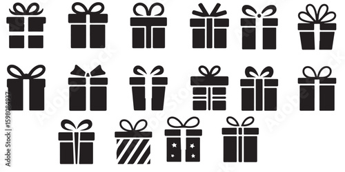 black various gift, box, present, surprise, christmas gift icon outline silhouette for graphic resources	
