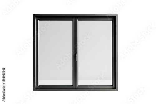 Sleek Modern Matte Black Aluminum Window Frame with Clear Glass and Brushed Steel Handles on transparent Background , Minimalist Architectural Product Photo