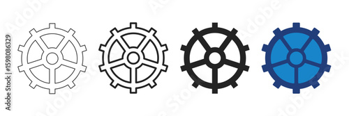Gear Icons in Linear and Flat Style – Editable stroke Industrial Mechanism Symbol Set. Vector