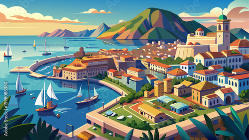 Very beautiful Aerial panoramic view of Trapani harbor, Sicily, Italy. Beautiful holiday town in Italy.