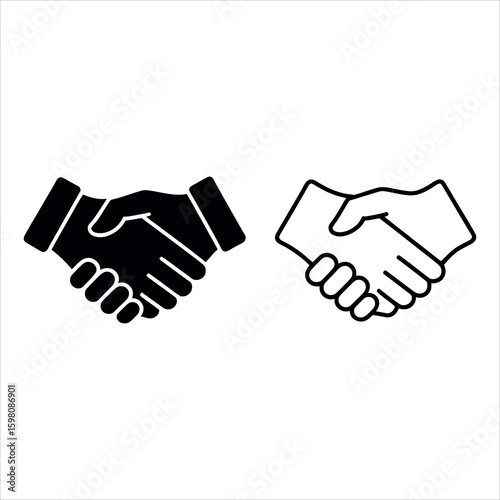 Black and white handshake icons showing agreement and partnership business deal