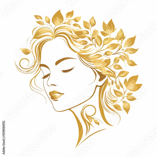 Abstract Gold Leaf Logo Forming a Face Silhouette