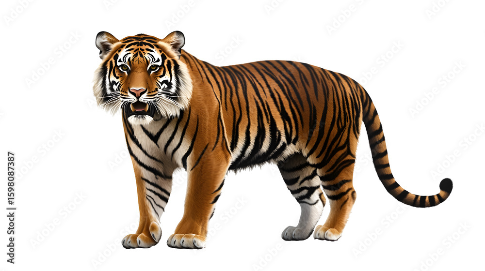Obraz premium Majestic Tiger Illustration on White Background - Isolated Wildlife Artwork