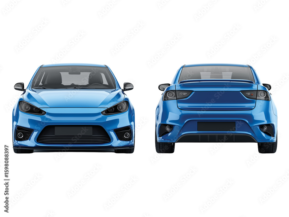Obraz premium blue car front and back view isolated on transparent background png
