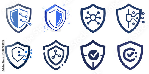 Modern Cybersecurity Shield Icon – Flat Vector Line Art, Dark Blue & White, SVG/PNG