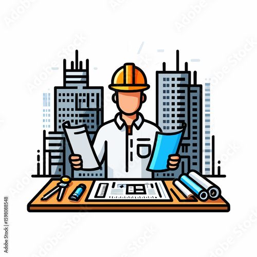 Architect Vector Illustration in Minimalist Style