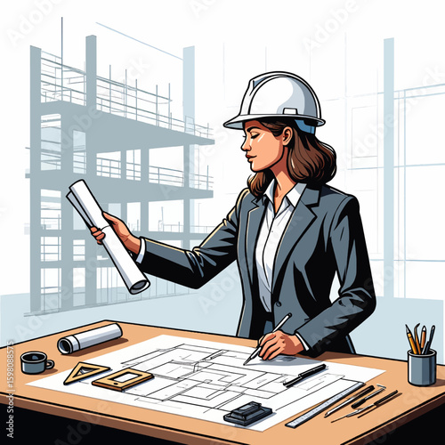 Architect Vector Illustration in Minimalist Style