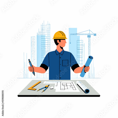 Architect Vector Illustration in Minimalist Style